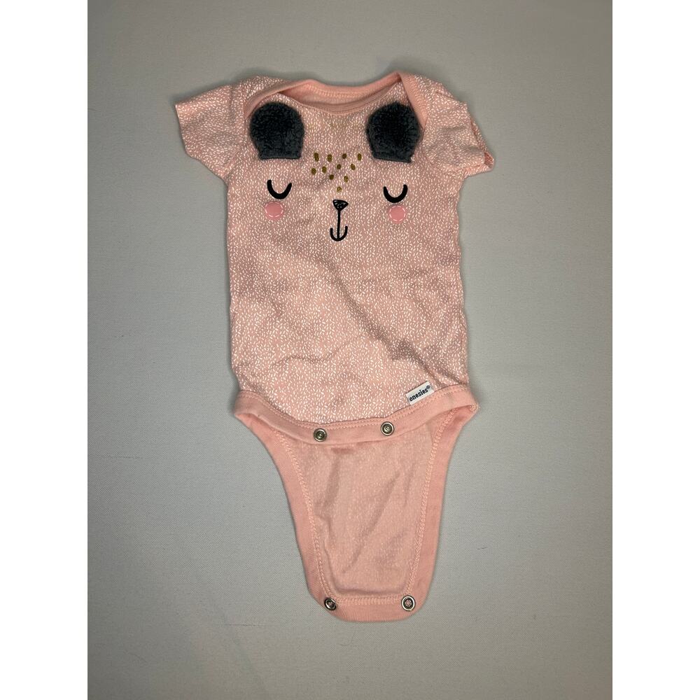 Gerber Baby 0-3 Months Pink Bear Face Sleeveless Bodysuit Romper Snap One Piece